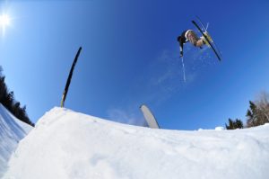 Skier  performing a freestyle stunt