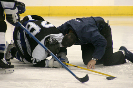 Hockey injury from dirty play in sports